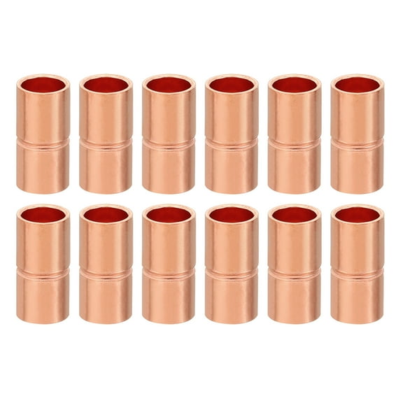 Uxcell 1/4 Inch ID Copper Coupling Fittings, 12 Pcs Rolled Tube Stop Straight Pipe Fitting Welding Joint for HVAC