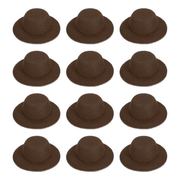 Uxcell 1.4 Inch Mini Formal Hats, 12 Pcs Miniature Doll Hats Mini Top Hat for Crafts Hair Accessories Decorate Doll Snowman, Coffee