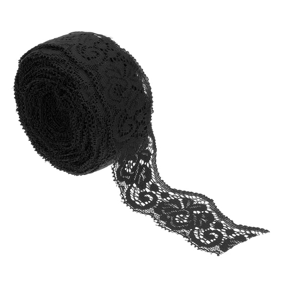 Uxcell 1.4 Inch Wide 10 Yard Elastic Lace Ribbon, Vintage Floral Pattern Black Stretch Lace Fabric Trim by Roll for Garment DIY Crafts Dress Sewing Making Bridal Wedding Decor