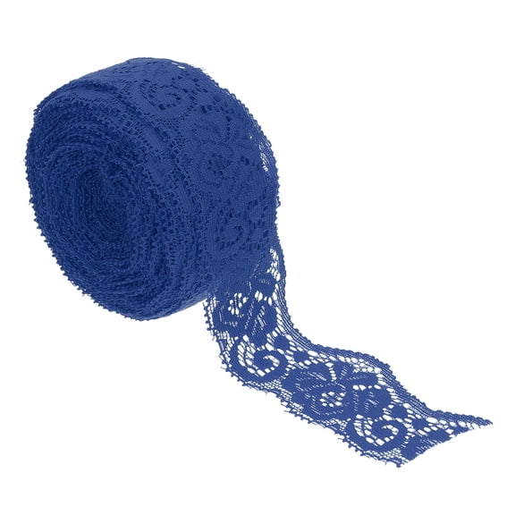 Uxcell 1.4 Inch Wide 10 Yard Elastic Lace Ribbon, Vintage Floral Pattern Dark Blue Stretch Lace Fabric Trim by Roll for Garment DIY Crafts Dress Sewing Making Bridal Wedding Decor