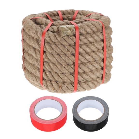 Uxcell 1.4 Inch x 44ft Heavy Natural Jute Rope Thick Twine Rope with 2 Roll Tapes for Crafts Railing Docks Tug of War Swing Nautical Landscaping