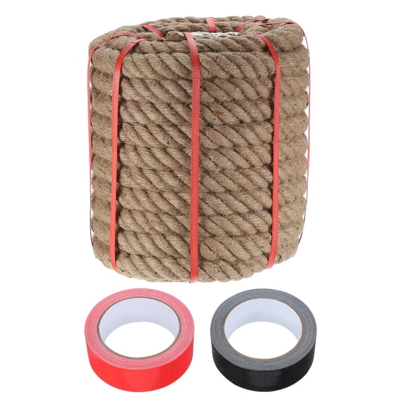 Uxcell 1.4 Inch x 66ft Heavy Natural Jute Rope Thick Twine Rope with 2 Roll Tapes for Crafts Railing Docks Tug of War Swing Nautical Landscaping