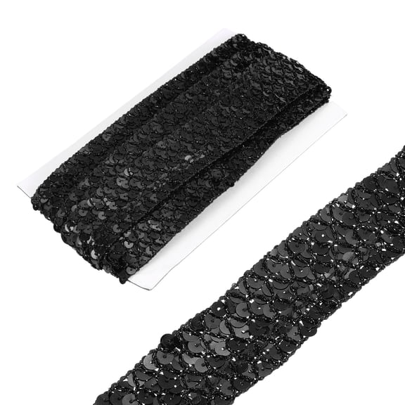 Uxcell 1.4 Inch x 7 Yards Sequins Trim Flat Sequin Paillette Ribbon Strip for Crafts, DIY Sewing Costume Black