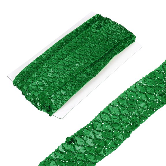 Uxcell 1.4 Inch x 7 Yards Sequins Trim Flat Sequin Paillette Ribbon Strip for Crafts, DIY Sewing Costume Green