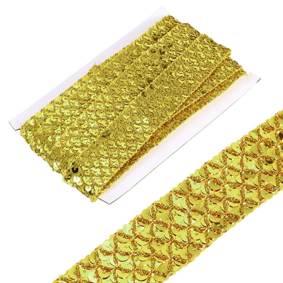 Uxcell 1.4 Inch x 7 Yards Sequins Trim Flat Sequin Paillette Ribbon Strip for Crafts, DIY Sewing Costume Light Gold