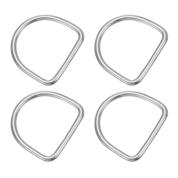 Uxcell 1.4" Metal D-Rings, 4 Pcs 304 Stainless Steel D Ring Welded Solid for Belts Dog Collars, 3x30mm