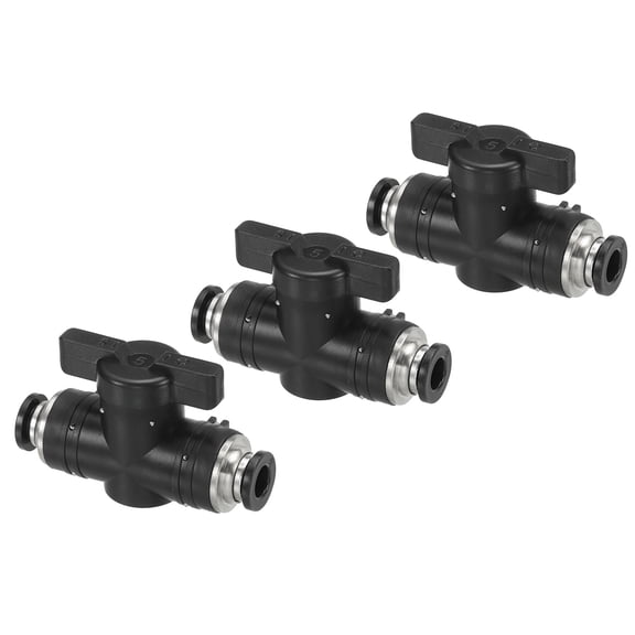 Uxcell 1/4" Pneumatic Ball Valve, Push to Connect Fittings Quick Connect Tube Fittings Air Flow Control, Black 3 Pcs