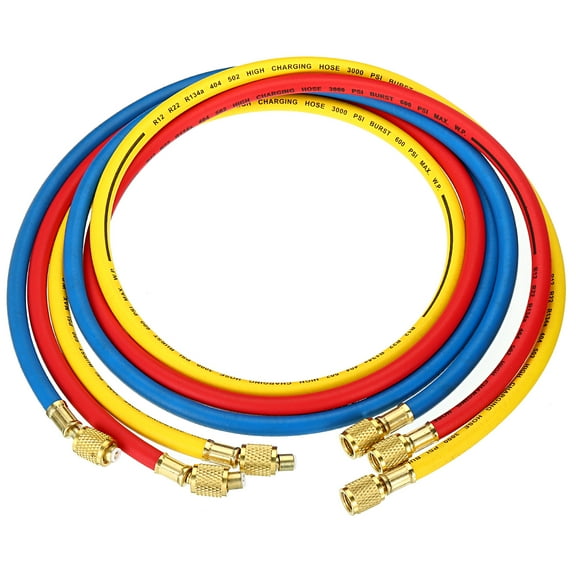 Uxcell 1/4 SAE Refrigerant Charging Hose 4.9ft 600 PSI 3000 PSI Manifold Gauge Hose with AC Adapters 3 Pack