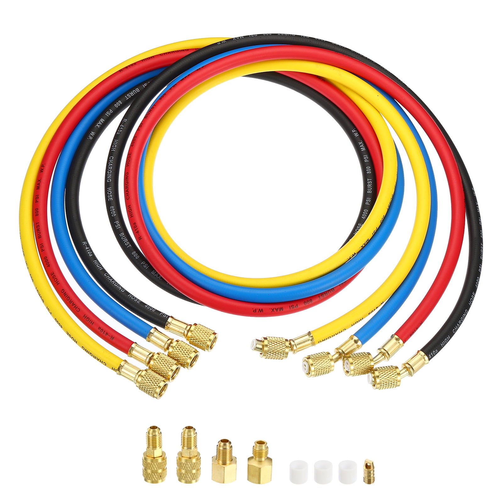 Uxcell 1/4 SAE Refrigerant Charging Hose 4.9ft 800PSI Manifold Gauge Hose with AC Adapters for Air Conditioner HVAC