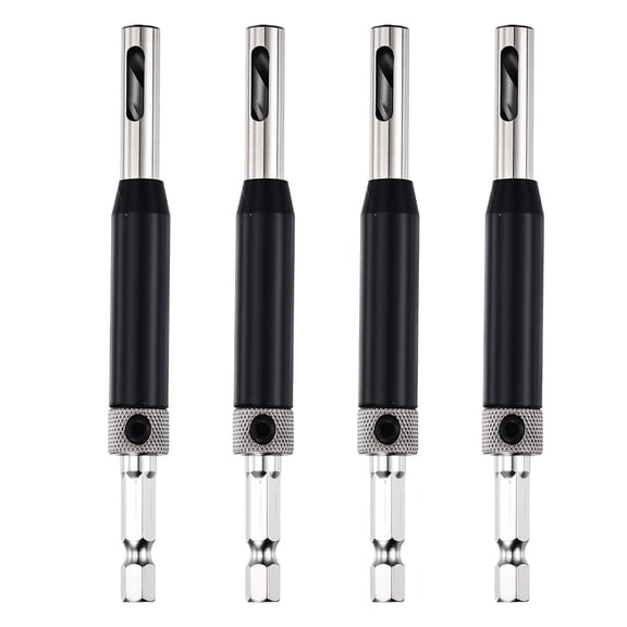 Uxcell 1/4" Self Centering Drill Bit Set 1/4" Hex Shank Self Centering Hinge Tapper Core Drill Bit Hinge Hole Punch Tool for Woodworking Window Door, Black