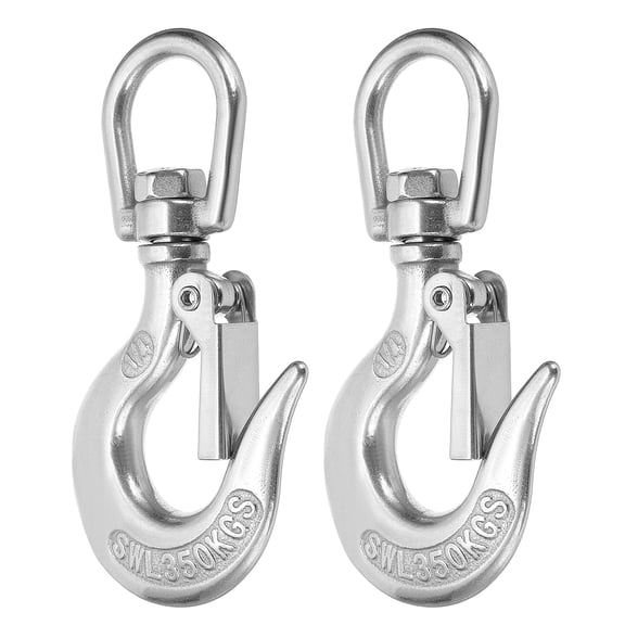 Uxcell 1/4" Slip Hook, 2 Pack 304 Stainless Steel Swivel Lifting Hook 771 lbs Capacity Rotatable Chain Clevis Hooks Safety Chain Hooks for Crane, Fishing Boat, Port Transportation