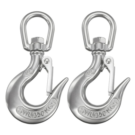 Uxcell 1/4" Slip Hook, 2 Pack 316 Stainless Steel Swivel Lifting Hook 771 lbs Capacity Rotatable Chain Clevis Hooks Safety Chain Hooks for Crane, Fishing Boat, Port Transportation