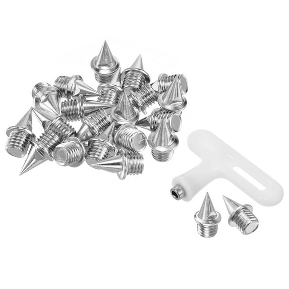 Uxcell 1/4" Steel Track Spikes Conical Sports Shoes Spikes Replacement Accessories with Wrench Silver 20 Pack