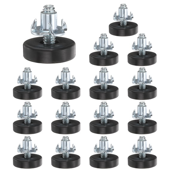 Uxcell 1/4" Thread Furniture Feet Levelers, 16 Pack 17mm l Adjustable Furniture Feet with Nuts Screw in Threaded Leveling Leg Screw on Chair Foot Glides Leveling for Table Chair Black
