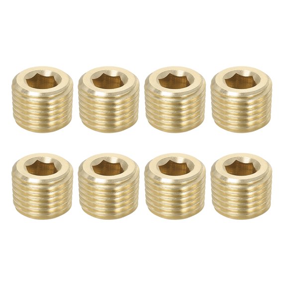 Uxcell 8Pcs 1/4" Male PT Pipe Plug Internal Hex Thread Socket Brass Pipe Plugs