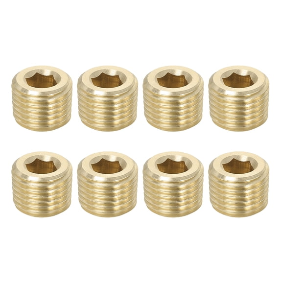 Uxcell 8Pcs 1/4" Male PT Pipe Plug Internal Hex Thread Socket Brass Pipe Plugs