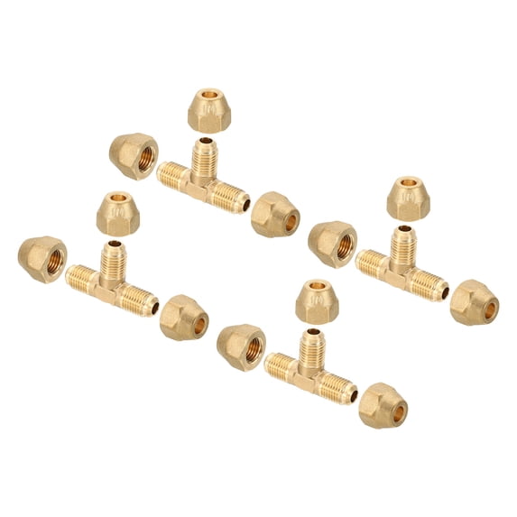 Uxcell 1/4" x 1/4" x 1/4" Brass Pipe Fitting, 4 Pack Pipe Adapter Connector with Nut