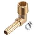 thumbnail image 1 of Uxcell 1/4" x 1/4NPT Male Thread Brass Elbow Hose Barb Fitting + Hose Clamp 1 Set, 1 of 5