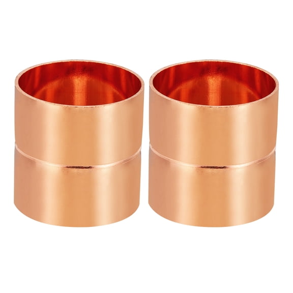 Uxcell 1-5/8 Inch ID Copper Coupling Fittings, 2 Pcs Rolled Tube Stop Straight Pipe Fitting Welding Joint for HVAC