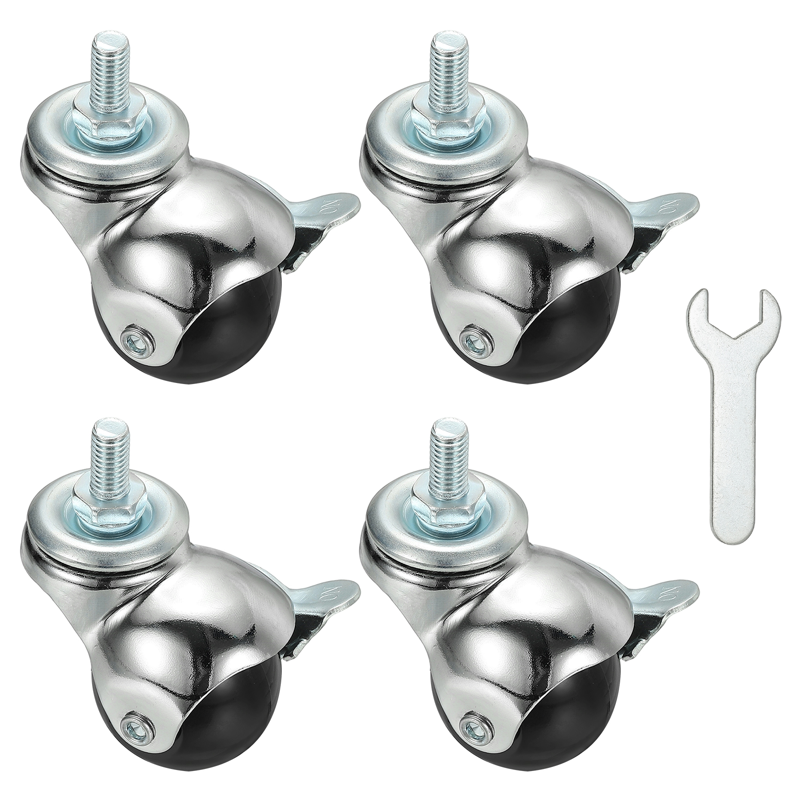Uxcell 1.5" Ball Caster Wheels, 4 Pcs Threaded Stem Caster 360 Degree Rotatable Caster Wheels Brake for Furniture,Chrome