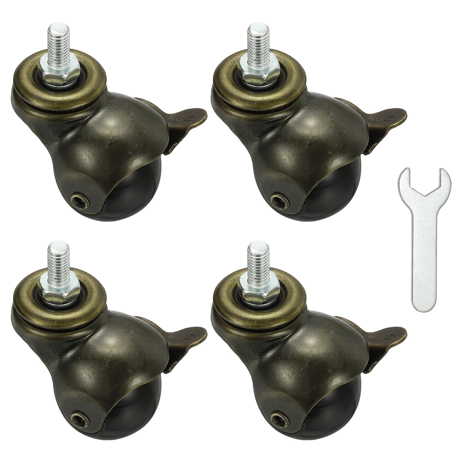 Uxcell 1.5" Ball Caster Wheels, 4 Pcs Threaded Stem Caster 360 Degree Rotatable Caster Wheels Brake for Furniture,bronze