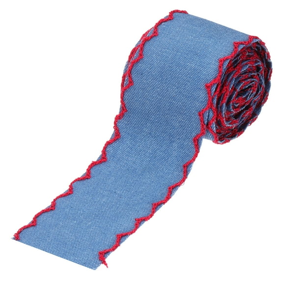 Uxcell 1.5" Denim Ribbon 2 Roll 4 Yard Layering Jean Fabric Craft Wavy Edge Strip for Bow DIY Making Hair Clip Sewing, Red