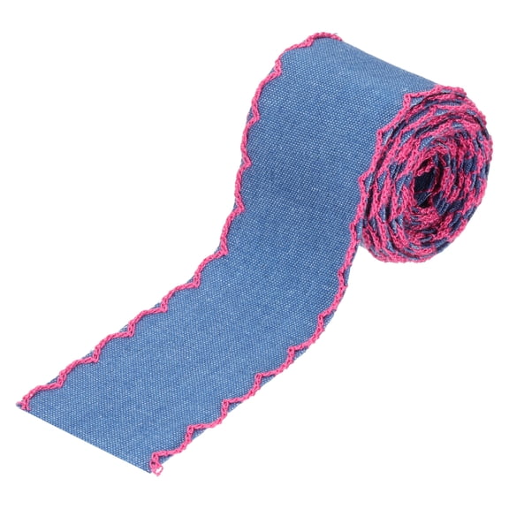 Uxcell 1.5" Denim Ribbon 2 Roll 4 Yard Layering Jean Fabric Craft Wavy Edge Strip for Bow DIY Making Hair Clip Sewing, Rose Red