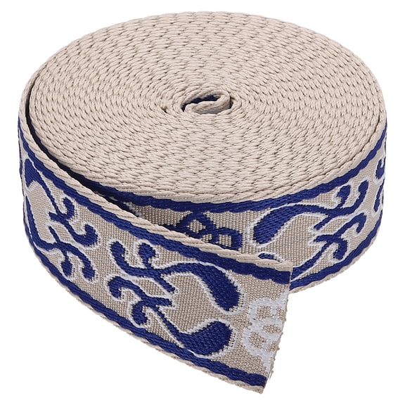 Uxcell 1.5 Inch Jacquard Webbing Strap, 1 1/2 Inch 6 Yard, Blue, Polyester Flower Patterned Webbing, Embroidered Fabric Ribbon for Purse Strap Bag Handle Belt Sewing DIY Craft Gift Wrap