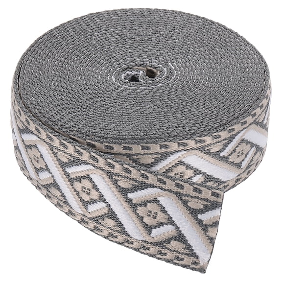 Uxcell 1.5 Inch Jacquard Webbing Strap, 1 1/2 Inch 6 Yard, Grey, Polyester Rhombus Patterned Webbing, Embroidered Fabric Ribbon for Purse Strap Bag Handle Belt Sewing DIY Craft Gift Wrap