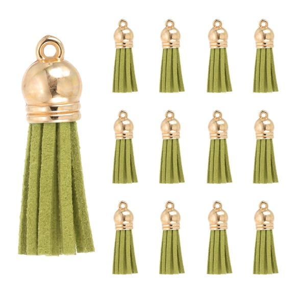 Uxcell 1.5 Inch Leather Tassels, 30 Pcs Faux Leather Keychain Charm Bulk for DIY Craft, Army Green