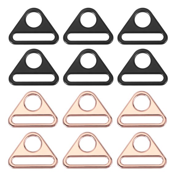 Uxcell Triangle Buckle Adjuster, Triangle D Ring Metal Buckles with Bar Swivel Clip for Bag Straps Webbing Dog Tag Clip Rose Gold/Matte Black 1.5 Inch