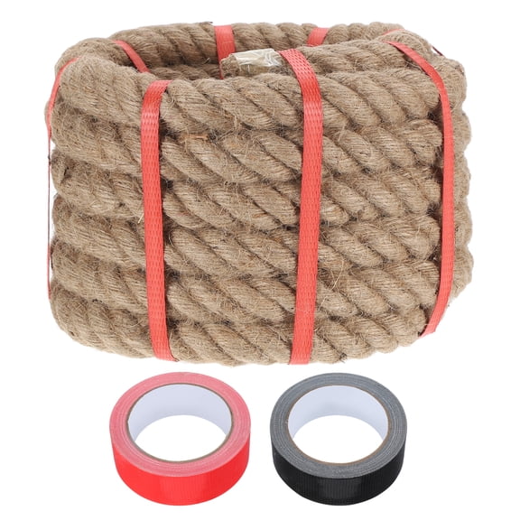 Uxcell 1.5 Inch x 15ft Heavy Natural Jute Rope Thick Twine Rope with 2 Roll Tapes for Crafts Railing Docks Tug of War Swing Nautical Landscaping