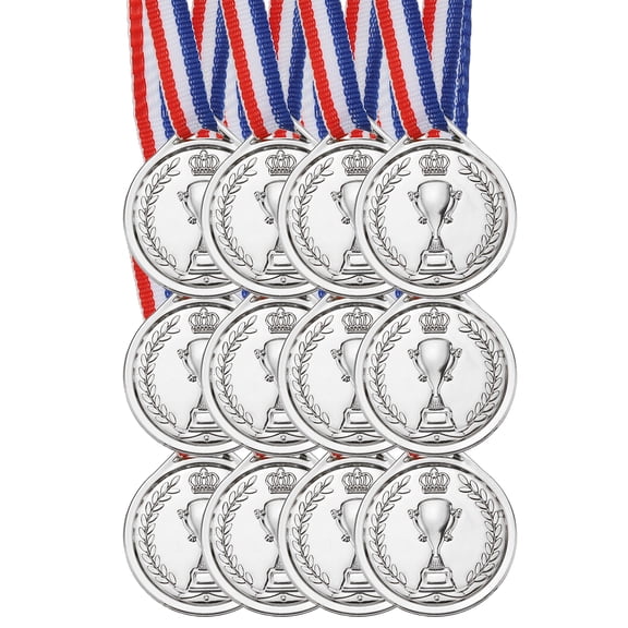 Uxcell 1.5" Mini Plastic Silver Award Medals 2nd Prize Medals with Ribbon for Games Sports 12 Pack