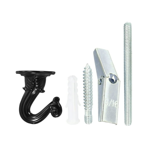 Uxcell 1.5" x 1.1" Ceiling Hook, Ceiling Orchid Swag Hooks with Mounting Hardware, Black