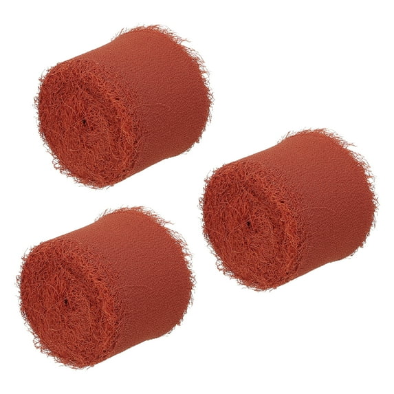 Uxcell 1.5" x 5 Yard Fringe Chiffon Silk Ribbon 3 Rolls Handmade Frayed Ribbon, Red