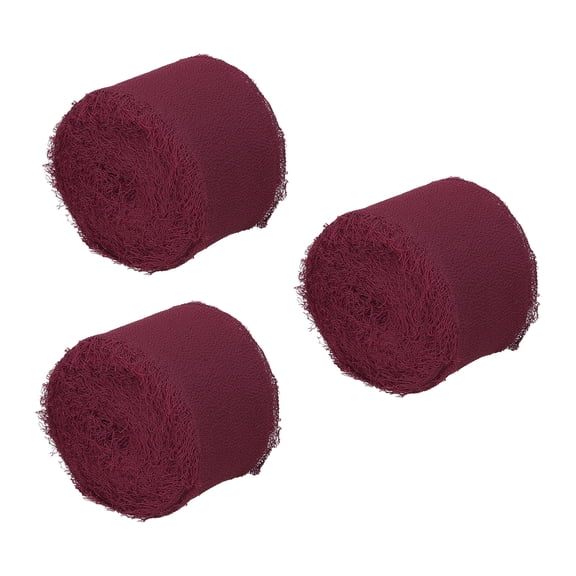 Uxcell 1.5" x 7 Yard Fringe Chiffon Silk Ribbon 3 Rolls Handmade Frayed Ribbon, Burgundy
