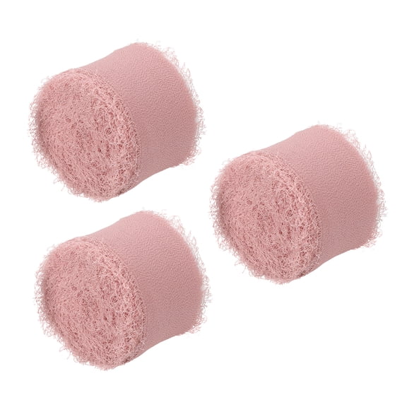 Uxcell 1.5" x 7 Yard Fringe Chiffon Silk Ribbon 3 Rolls Handmade Frayed Ribbon, Dusty Rose