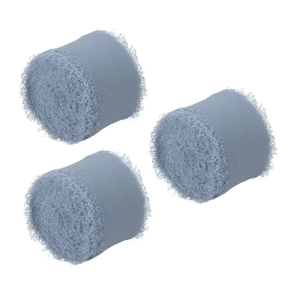 Uxcell 1.5" x 7 Yard Fringe Chiffon Silk Ribbon 3 Rolls Handmade Frayed Ribbon, Light Blue