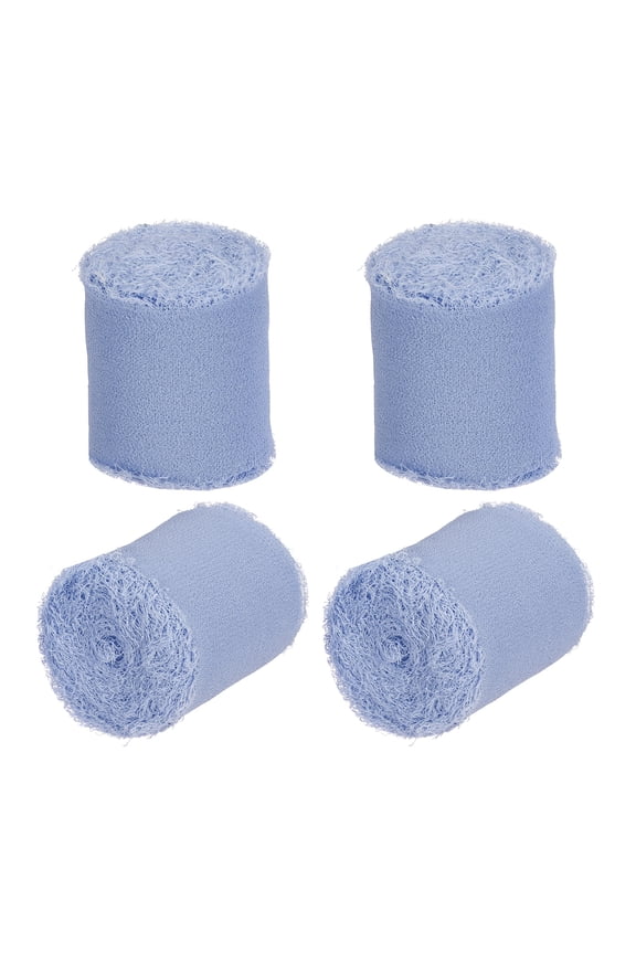 1.5"x5Yard Fringe Chiffon Silk Ribbon Handmade Frayed Edges Ribbon Blue 4Roll