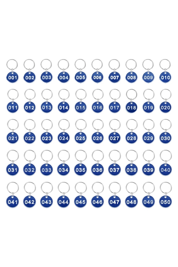 1-50 Number Tags, 50Pcs Round ID Number Key Tags Aluminum Alloy Marking Identification Label with Metal Rings for Luggage Dormitory Keychain Lockers, Blue