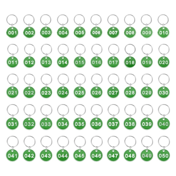 Uxcell 1-50 Number Tags, 50Pcs Round ID Number Key Tags Aluminum Alloy Marking Identification Label with Metal Rings for Luggage Dormitory Keychain Lockers, Green