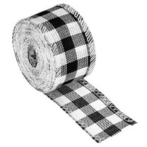 Uxcell 1.57 inch Wide 6.56 Yards Polyester Gingham Ribbon Wired Edge Ribbon, 1 Pack for Decoration Black and White
