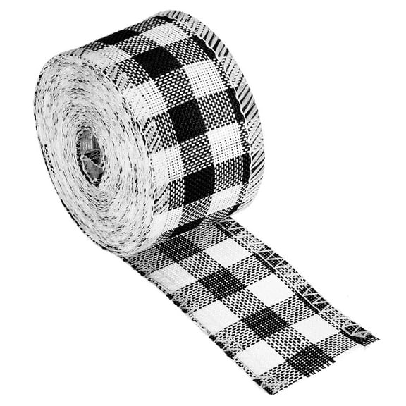 Uxcell 1.57 inch Wide 6.56 Yards Polyester Gingham Ribbon Wired Edge Ribbon, 1 Pack for Decoration Black and White