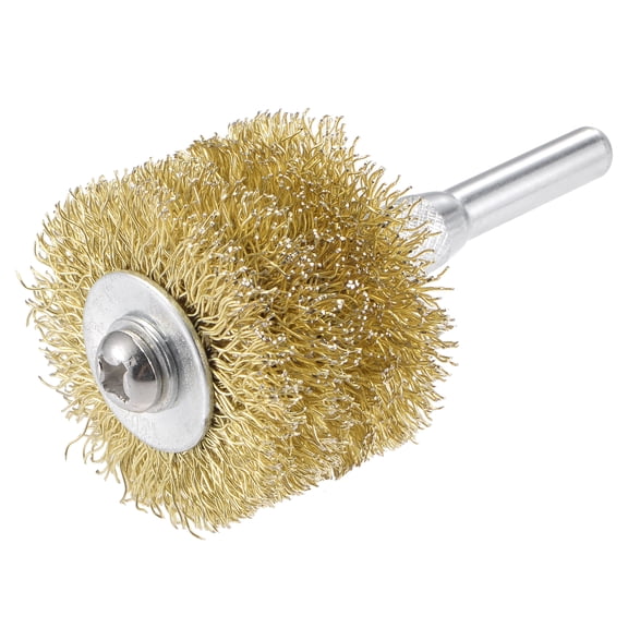 Uxcell 1.57" x 1.06" 1/4" Shank 0.012" Stainless Steel Crimped Wire Wheel Brush Brass Plated