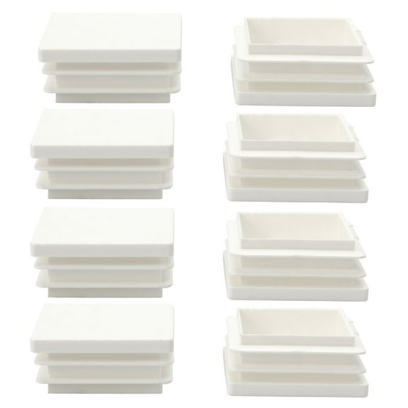Uxcell 1.57"x1.57" Plastic Square Tube Inserts Ribbed Pipe Tubing End Cover Caps, for 1.46" to 1.54" Inner Size White 8Pcs