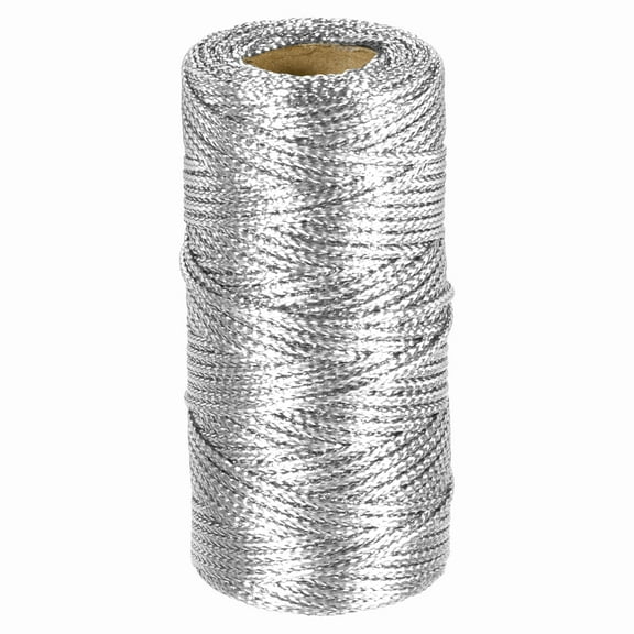 Uxcell 1.5mm Metallic String, 16 Ply Decorative Metallic Bakers Twine Thread Cord Rope for Gift Wrapping DIY Crafts Making Ornament Decor, Silver Tone, 55Yards