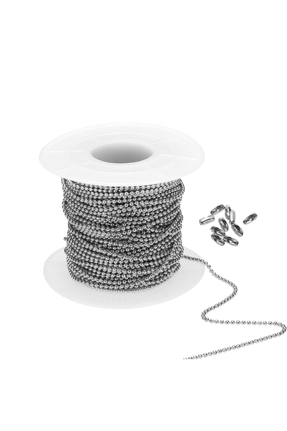 0.06 inch x 56ft 304 Stainless Steel Ball Chain Ball Chain Bead with 100 Pcs Matching Connector Clasp for DIY Crafts