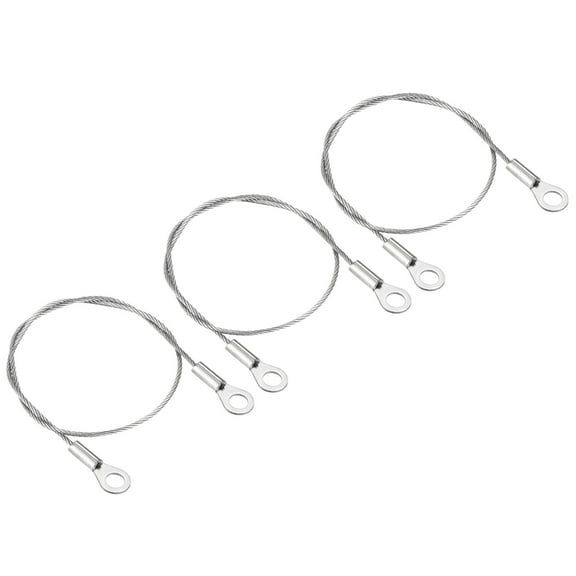 Uxcell 1.5mmx30cm Stainless Steel Security Cable 5mm ID Eyelets Ended Safety Wire Rope, 3 Pack