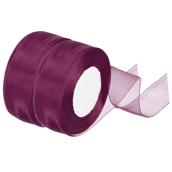 Uxcell 1.6 Inch Organza Ribbon 100 Yard Gift Wrapping Ribbon Burgundy, 2 Roll (50Yard/Roll)