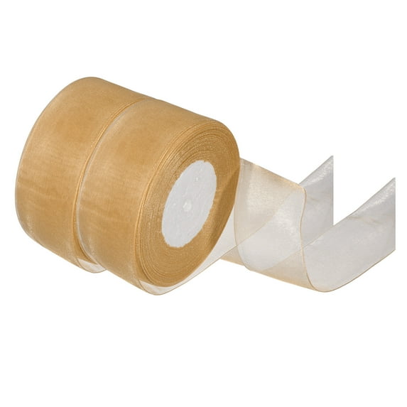 Uxcell 1.6 Inch Organza Ribbon 100 Yard Gift Wrapping Ribbon Camel Color, 2 Roll (50Yard/Roll)